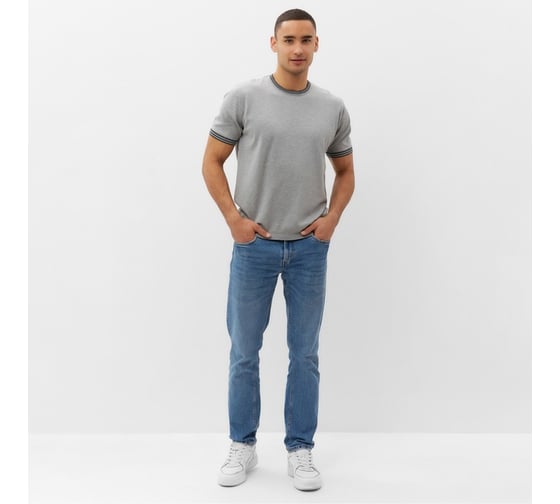 Джемпер мужской короткий рукав MINAKU Knitwear collection цвет серый меланж, размер 54 9940936