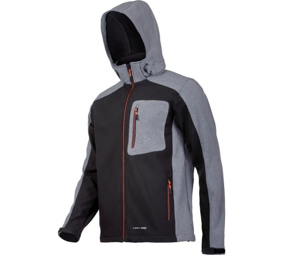 Куртка с капюшоном LAHTI PRO софтшелл, черно-серая, р. 3XL L4091606 1