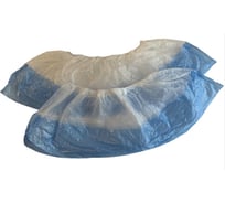 Бахилы ООО Комус нс, полиэстер, 5.5 г, 2-ая подошва, белый/синий, 15+15 мкм, 50пар 1571865