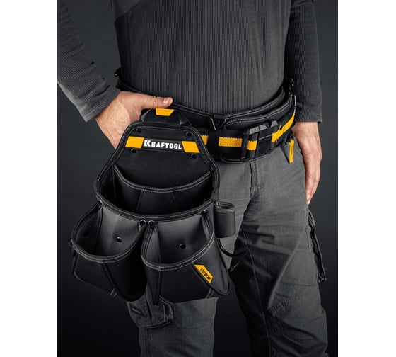 Поясная сумка KRAFTOOL KP-15 350x320 мм с быстросъёмным креплением FastClip, 15 карманов и петель 38771