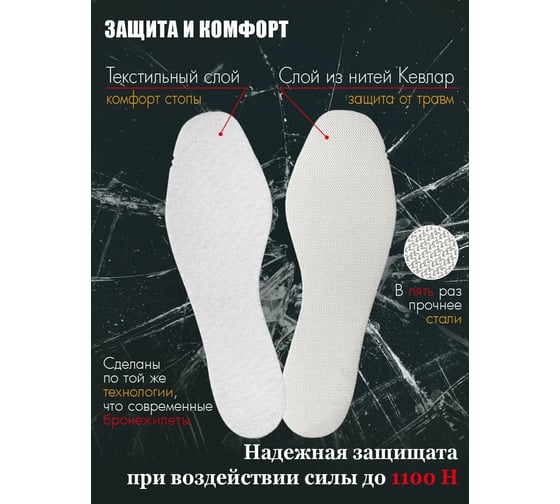 Антипрокольные кевларовые стельки SOLARIS размер 43-44 S6805