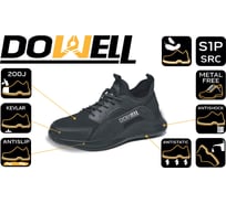 Полуботинки рабочие DOWELL композитный подносок, S1P SRC, текстиль+иск. кожа, кевл. стелька, чёрные, размер 44 D82156-44 33289206