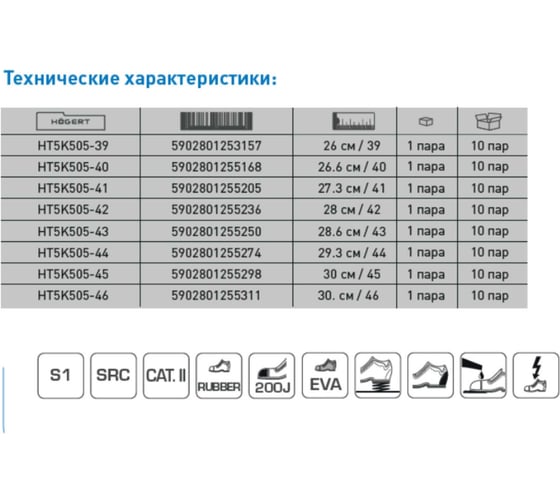 Рабочая обувь HOEGERT TECHNIK BARTEN, SRC, S1, размер 40 HT5K505-40