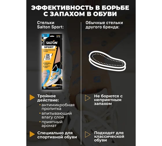 Спортивные стельки SALTON Sport Тройной удар против запаха 24 53/02