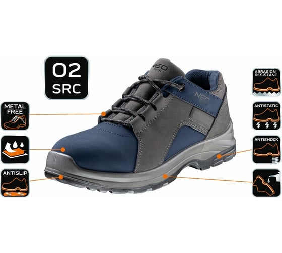 Полуботинки NEO Tools O2 SRC CE, р. 44, нубук, синие 82-740-44