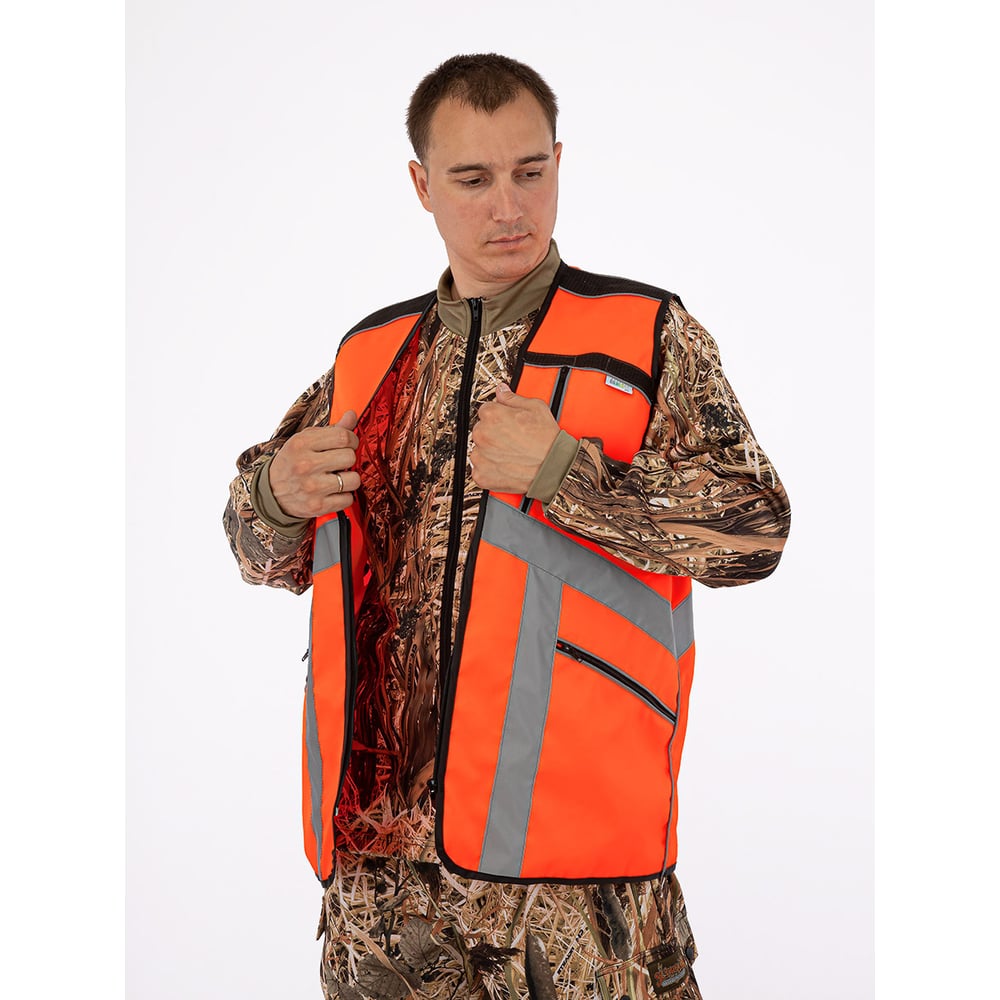 Сигнальный жилет Фабрика ЗОНТ ЗАГОНЩИК ФЛЭШ, оранжевый, р.50-52, 777 (1 ...