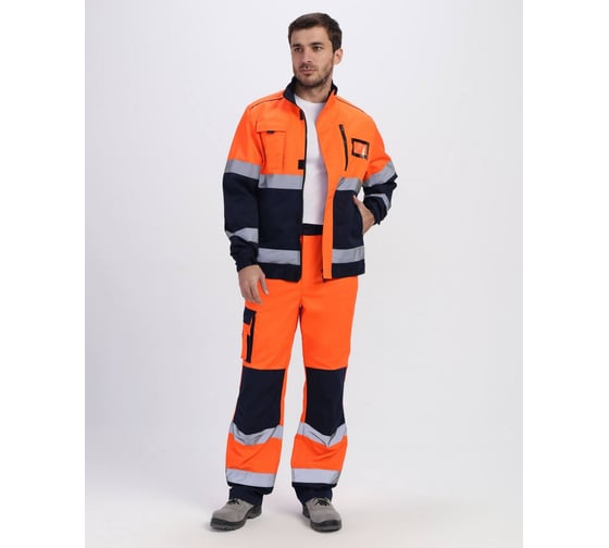 Костюм ФАКЕЛ ProfLine Specialist-1 сигнальный, ткань Смесовая, 240 г/кв. м, брюки, оранжевый/темн. синий, рост 52-54, рост 158-164 87490496.010