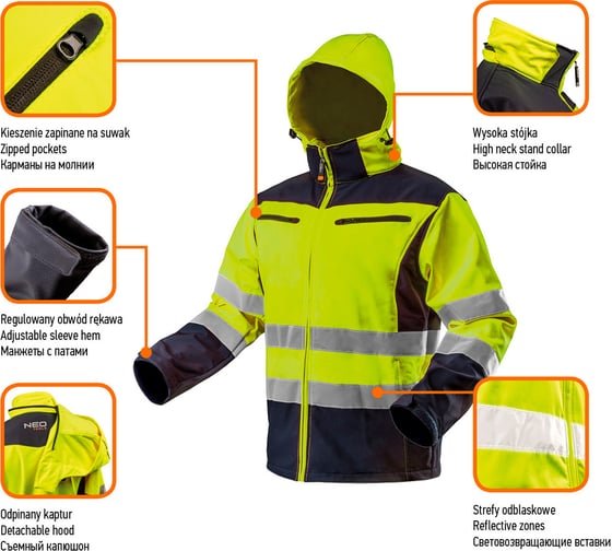 Светоотражающая куртка NEO Tools ткань Softshell, желтая 81-700-M