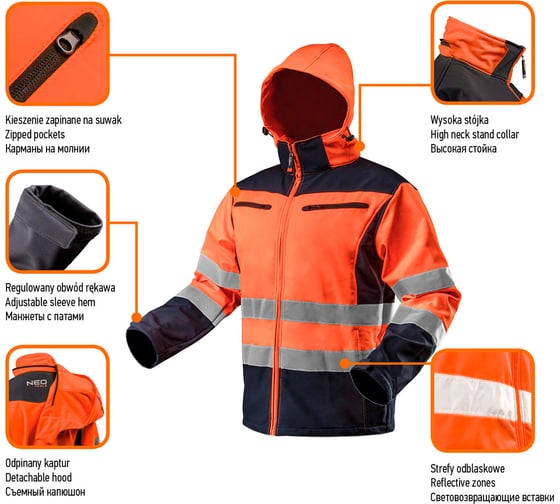 Светоотражающая куртка NEO Tools softshell оранжевая, размер XL 81-701-XL