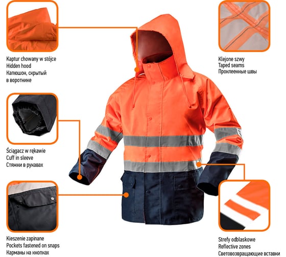 Светоотражающая куртка NEO Tools оранжевая, размер XXXL 81-721-XXXL