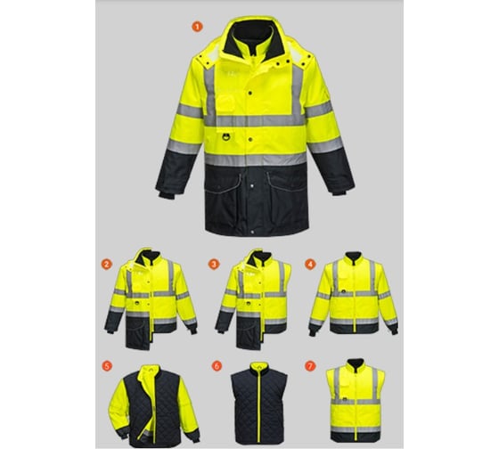 Светоотражающая контрастная куртка PORTWEST Traffic 7-в-1 S426, размер XXL S426YNRXXL