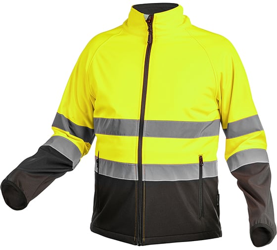 Светоотражающая куртка Softshell HOEGERT TECHNIK EXTER, желтая, размер 2XL HT5K335-2XL