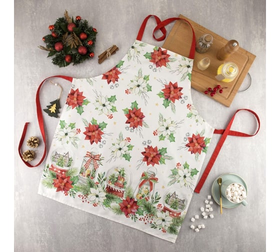 Фартук Этель Christmas red flowers 60x70см, 100% хлопок, саржа 190 г/м2 5215725 1