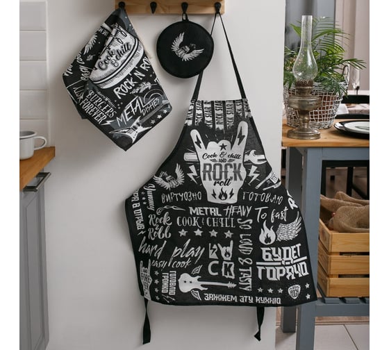 Фартук Доляна Rock'n'roll 60x70 см, рогожка, 100% хлопок, 160 г/кв. м 4136460