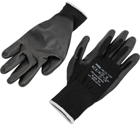 Перчатки защитные из полиэстера с полиуретаном MTE Black PU, черные, р.9 2899402409