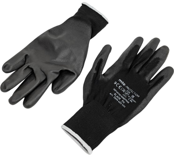 Перчатки защитные из полиэстера с полиуретаном MTE Black PU, черные, р.9 2899402409