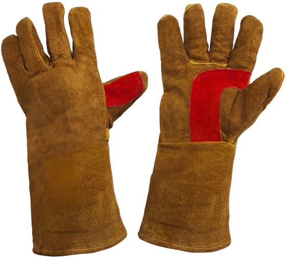 Спилковые пятипалые краги сварщика PLAZWELD желтые P-S4 1