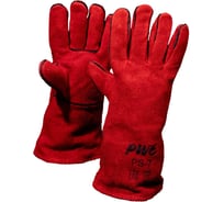 Спилковые пятипалые краги сварщика PLAZWELD трэк красный P-S7