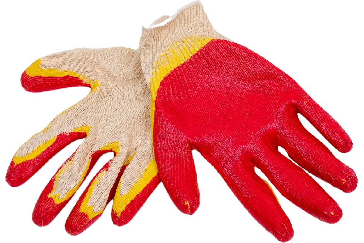 Трикотажные перчатки с 2-ым латексным обливом ООО ЛидерТекс, красный ...