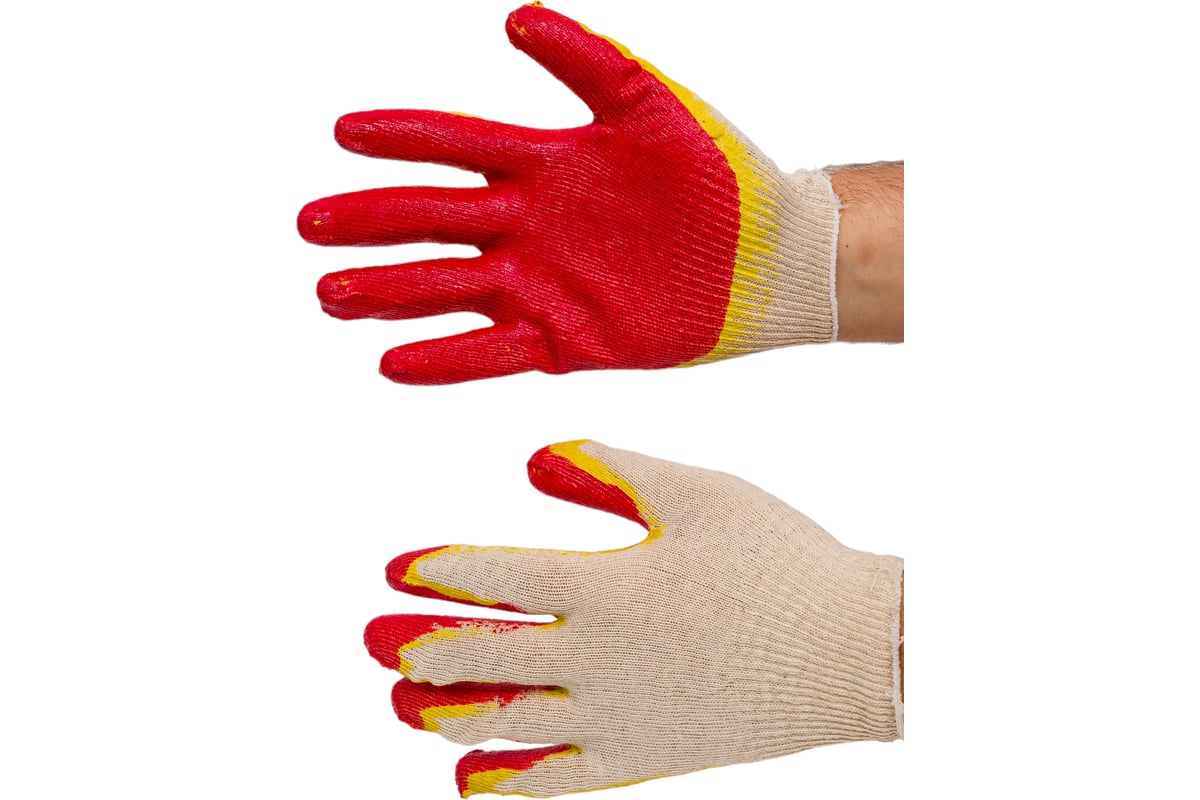 Трикотажные перчатки с 2-ым латексным обливом ООО ЛидерТекс, красный ...