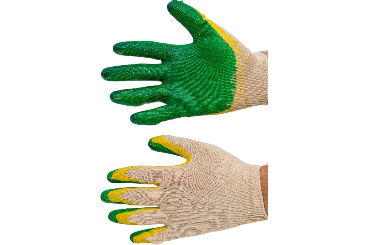 Трикотажные перчатки с 2-ым латексным обливом ООО ЛидерТекс зеленые ...