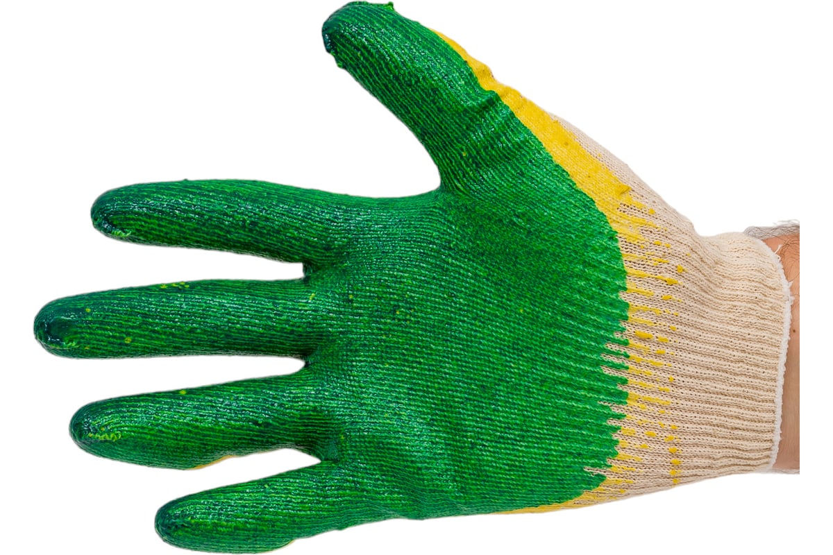 Трикотажные перчатки с 2-ым латексным обливом ООО ЛидерТекс зеленые ...