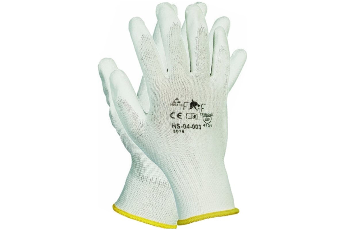 Перчатки CERVA нейлоновые с полиуретановым покрытием, белые, 6 размер ...
