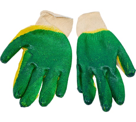 Трикотажные перчатки с 2-ым латексным обливом ООО ЛидерТекс зеленые, индивидуальная упаковка 4670070000598