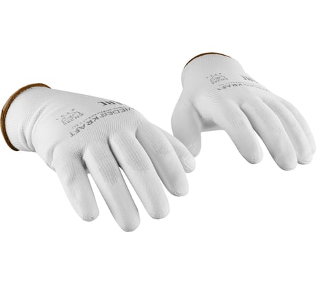 Белые лёгкие бесшовные защитные перчатки эргономичной формы из нейлона WIEDERKRAFT WDK-PU01W / XL