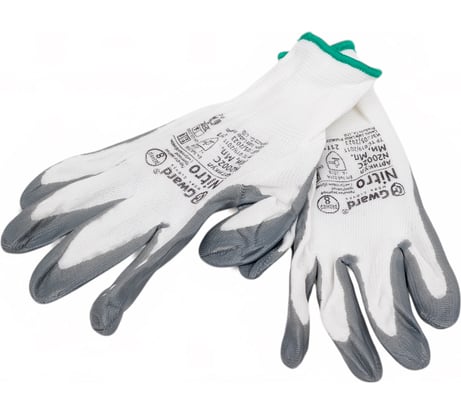 Нейлоновые перчатки с нитриловым покрытием Gward Nitro белые с серым, р. M, 12 пар N2002C/M