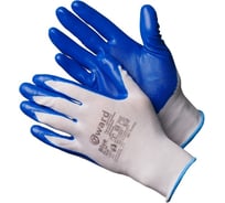 Нейлоновые перчатки Gward Blue белые с синим, нитриловое покрытие, р. L, 12 пар N2002B/L