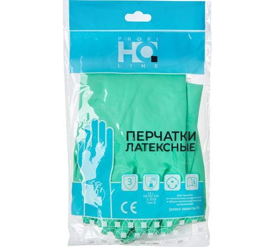 Латексные многоразовые перчатки HQ Profiline, зеленые, р-р M 73583