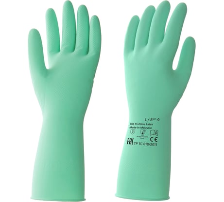 Латексные многоразовые перчатки HQ Profiline, КЩС зеленые р-р L 73586