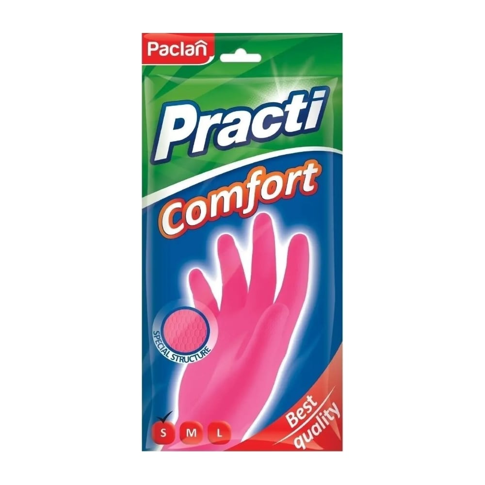 Резиновые перчатки Paclan Comfort, размер S, розовые, 1 пара ...