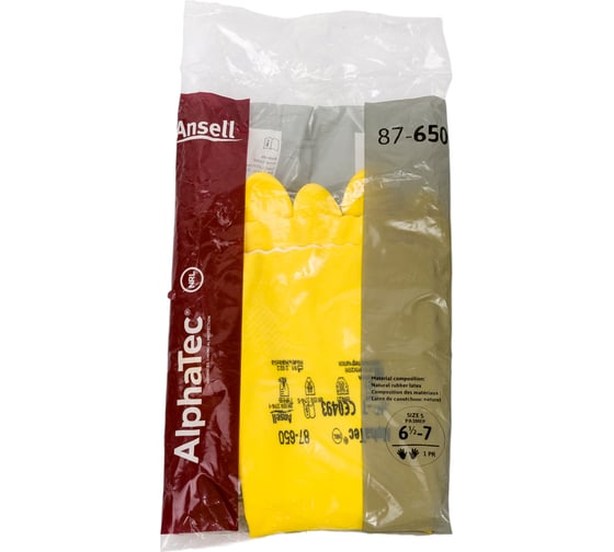 Латексные перчатки с хлопковым напылением Ansell AlphaTec 87-650-7