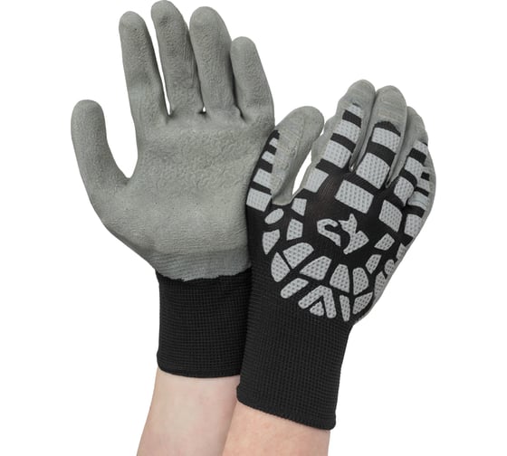 Трикотажные полиэфирные перчатки с покрытием вспененным латексом и антивибрационными накладками Gigant размер 10 GGPL-110 1