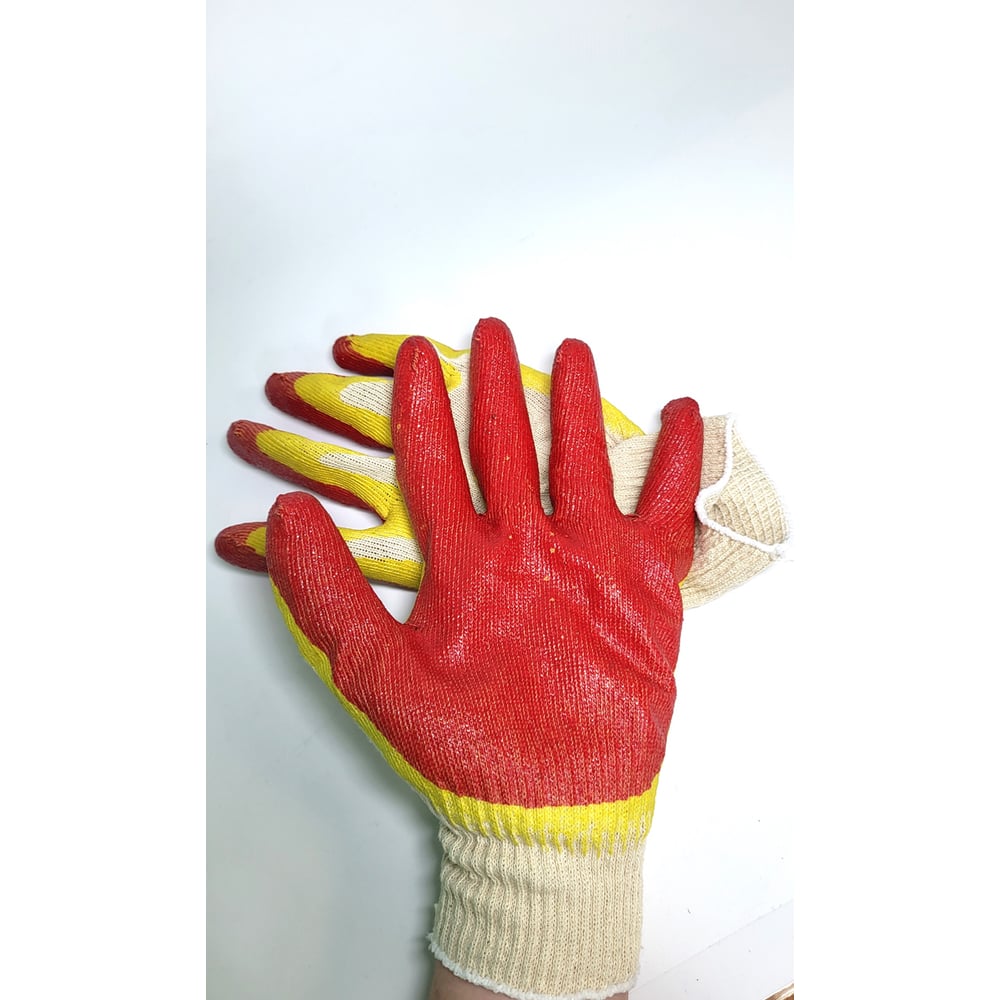 Трикотажные перчатки R2R с 2-м латексным обливом , красные 2352 .