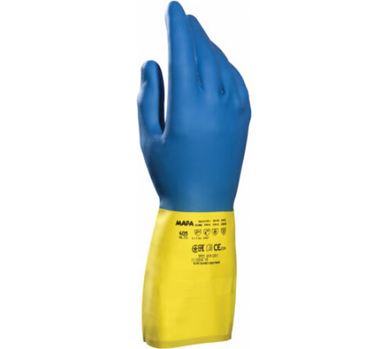 Латексно-неопреновые перчатки MAPA Duo Mix/Alto 405 хб напыление, размер 7, синие/желтые 606226 1