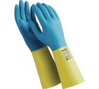 Латексно-неопреновые перчатки MANIPULA Союз, хб напыление, размер 8-8.5, синие/желтые LN-F-05 605833