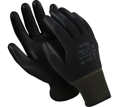 Перчатки MANIPULA Микропол, полиуретановое покрытие, размер 9, черные TPU-12 605813