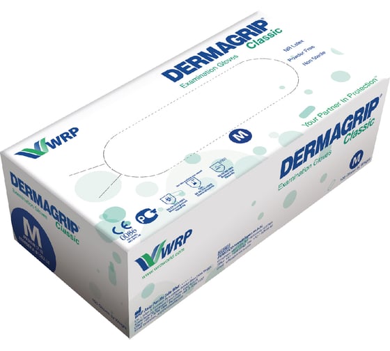 Латексные смотровые перчатки Dermagrip CLASSIС 100 штук, размер M CТ0000000691