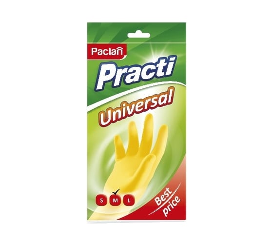 Хозяйственные перчатки PACLAN  латекс, х/б напыление, разм M, желтые, Practi Universal 602481