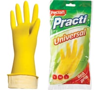 Хозяйственные перчатки PACLAN латекс, х/б напыление, размер L, желтые, Practi Universal 602482