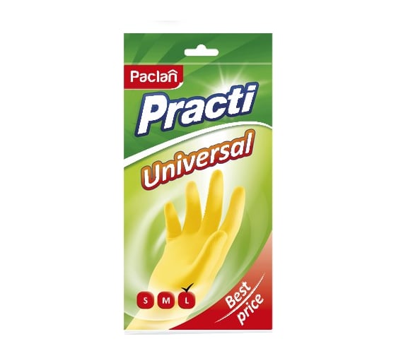 Хозяйственные перчатки PACLAN латекс, х/б напыление, размер L, желтые, Practi Universal 602482