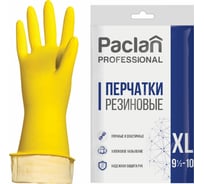 Хозяйственные перчатки PACLAN Professional латекс, х/б напыление, размер XL, желтые 602491