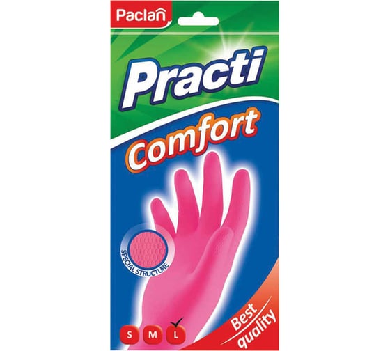 Хозяйственные перчатки PACLAN Practi Comfort латекс, хб напыление, разм L, розовые 407272 606355
