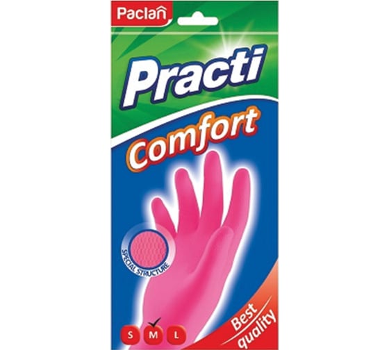 Хозяйственные перчатки PACLAN Practi Comfort латекс, хб напыление, размер M, розовые 407271 606354