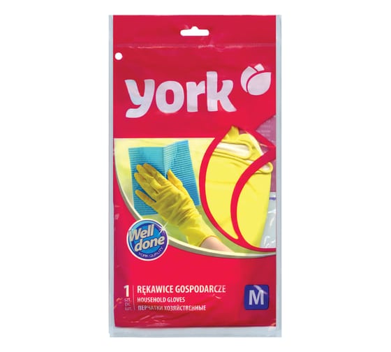 Хозяйственные резиновые перчатки YORK суперплотные, х/б напыление, рифленая ладонь, размер L, 92010