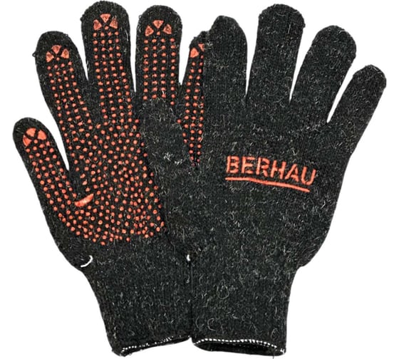 Двойные утепленные полушерстяные перчатки Berhau black 102034