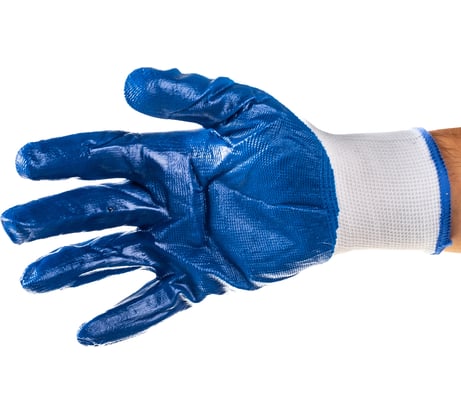 Маслобензостойкие полиэфирные перчатки с синим нитрильным покрытием СИБРТЕХ р.L, 15 класс вязки 67862